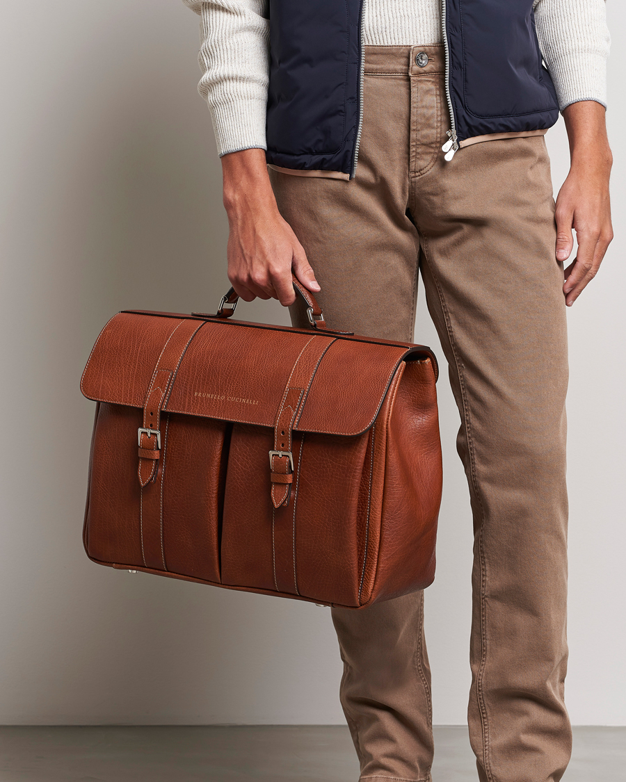 Uomini | Brunello Cucinelli Grain Leather Briefcase Cognac | Brunello Cucinelli | Grain Leather Briefcase Cognac
