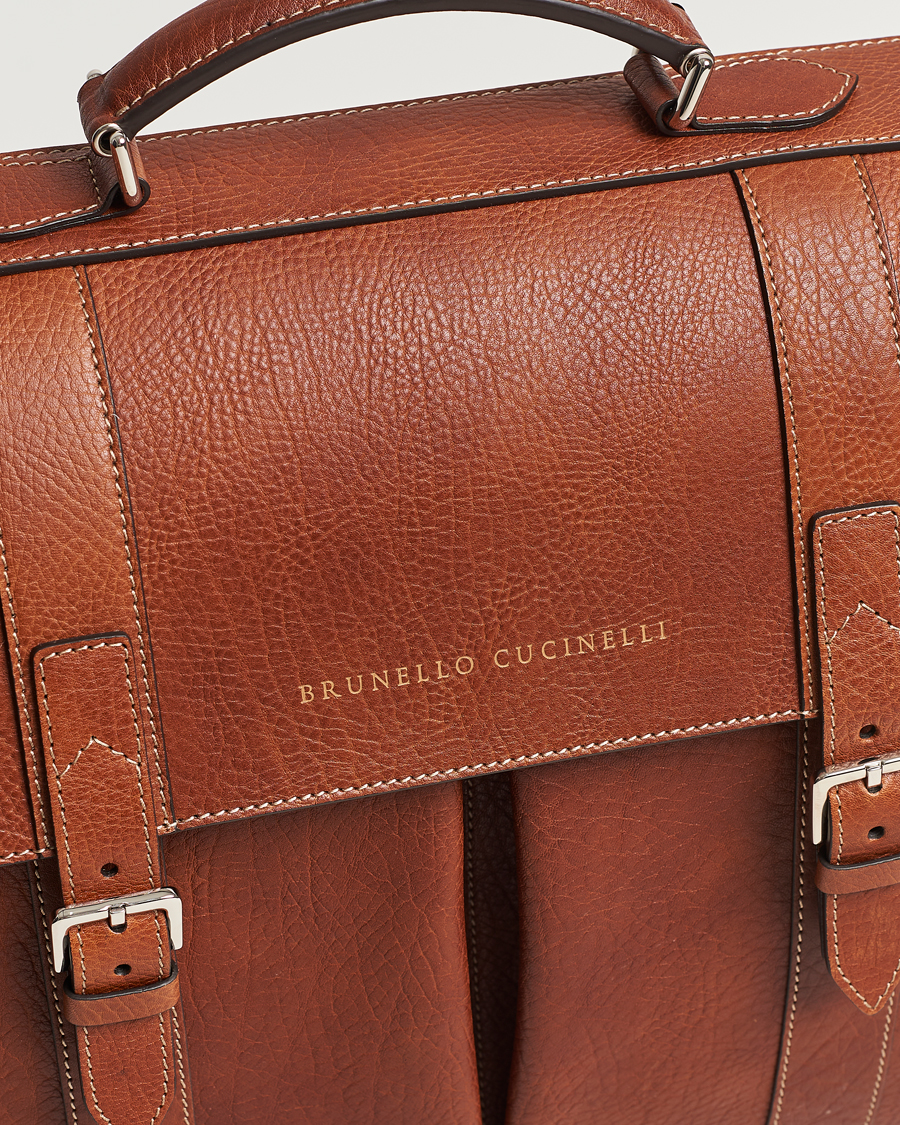 Uomini | Brunello Cucinelli Grain Leather Briefcase Cognac | Brunello Cucinelli | Grain Leather Briefcase Cognac