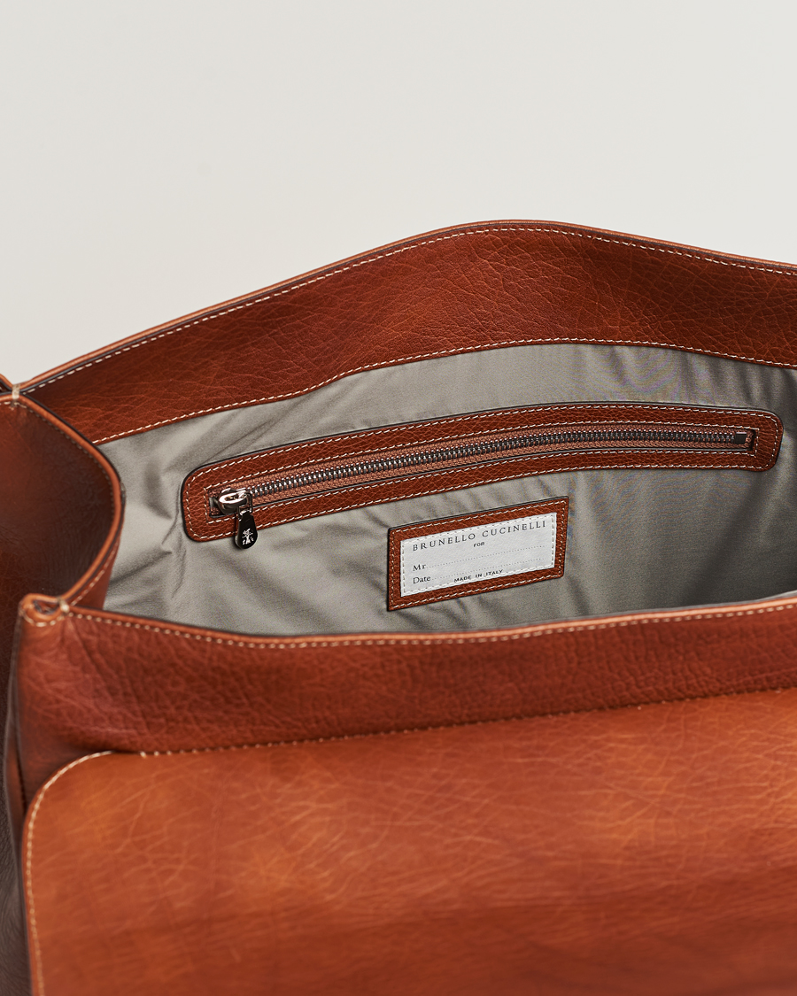 Uomini | Brunello Cucinelli Grain Leather Briefcase Cognac | Brunello Cucinelli | Grain Leather Briefcase Cognac