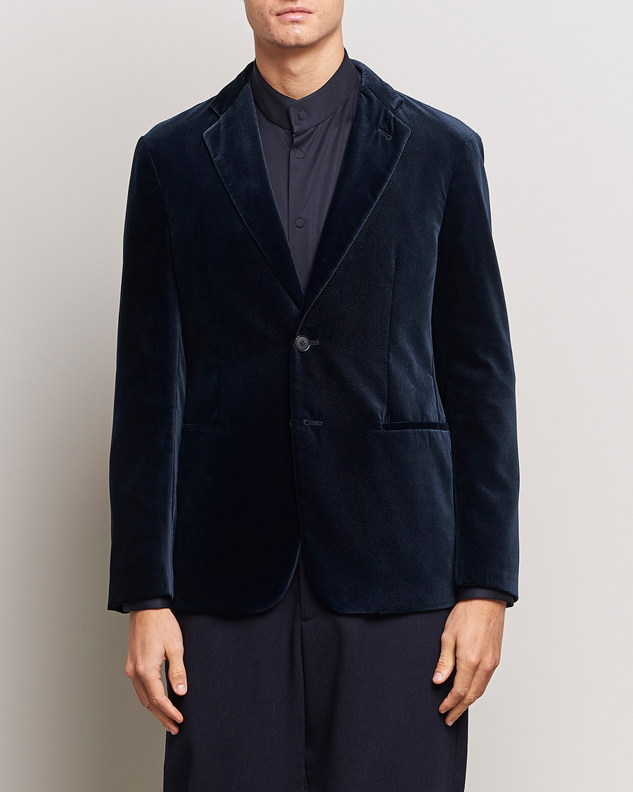 Uomini | Blazers | Giorgio Armani | Velvet Micro Blazer Navy