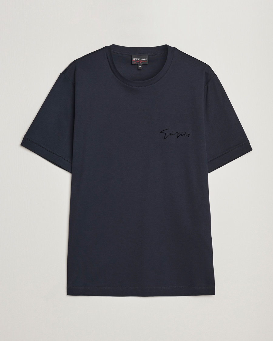 Uomini | T-shirt | Giorgio Armani | Embroidered Signature T-Shirt Navy