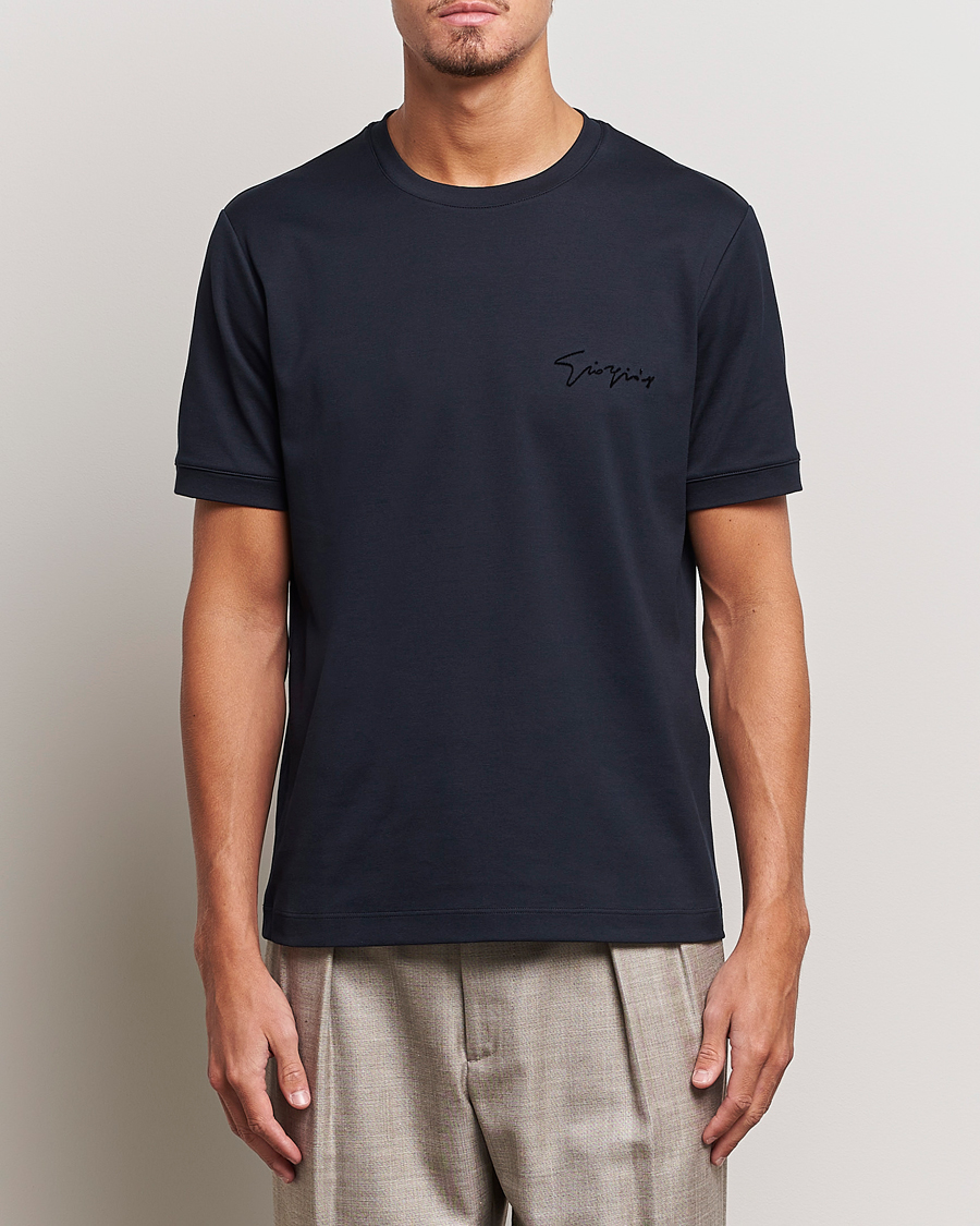 Uomini | T-shirt | Giorgio Armani | Embroidered Signature T-Shirt Navy