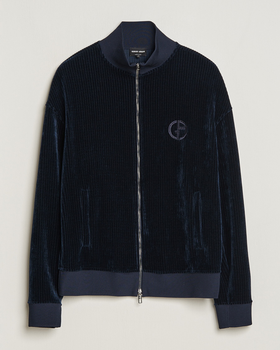 Uomini | Maglieria | Giorgio Armani | Jersey Corduroy Zip Sweater Navy