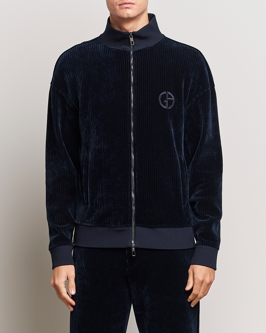 Uomini | Maglieria | Giorgio Armani | Jersey Corduroy Zip Sweater Navy