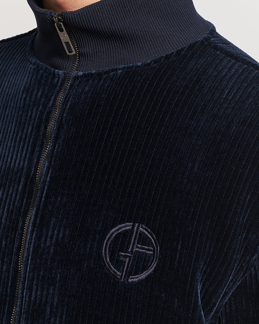 Uomini | Maglieria | Giorgio Armani | Jersey Corduroy Zip Sweater Navy