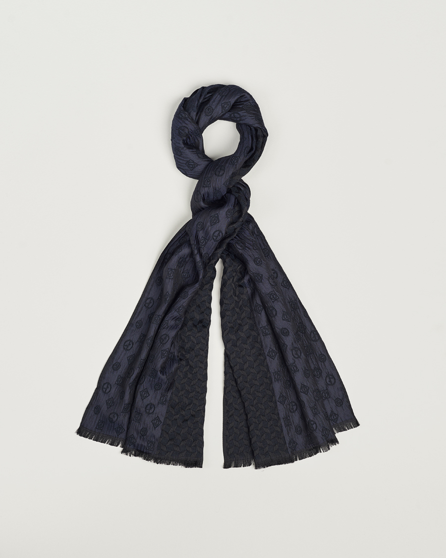 Uomini | Giorgio Armani Wool/Silk Monogram Scarf Navy | Giorgio Armani | Wool/Silk Monogram Scarf Navy