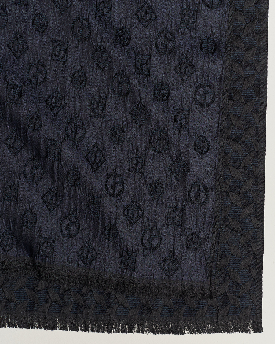 Uomini | Giorgio Armani Wool/Silk Monogram Scarf Navy | Giorgio Armani | Wool/Silk Monogram Scarf Navy