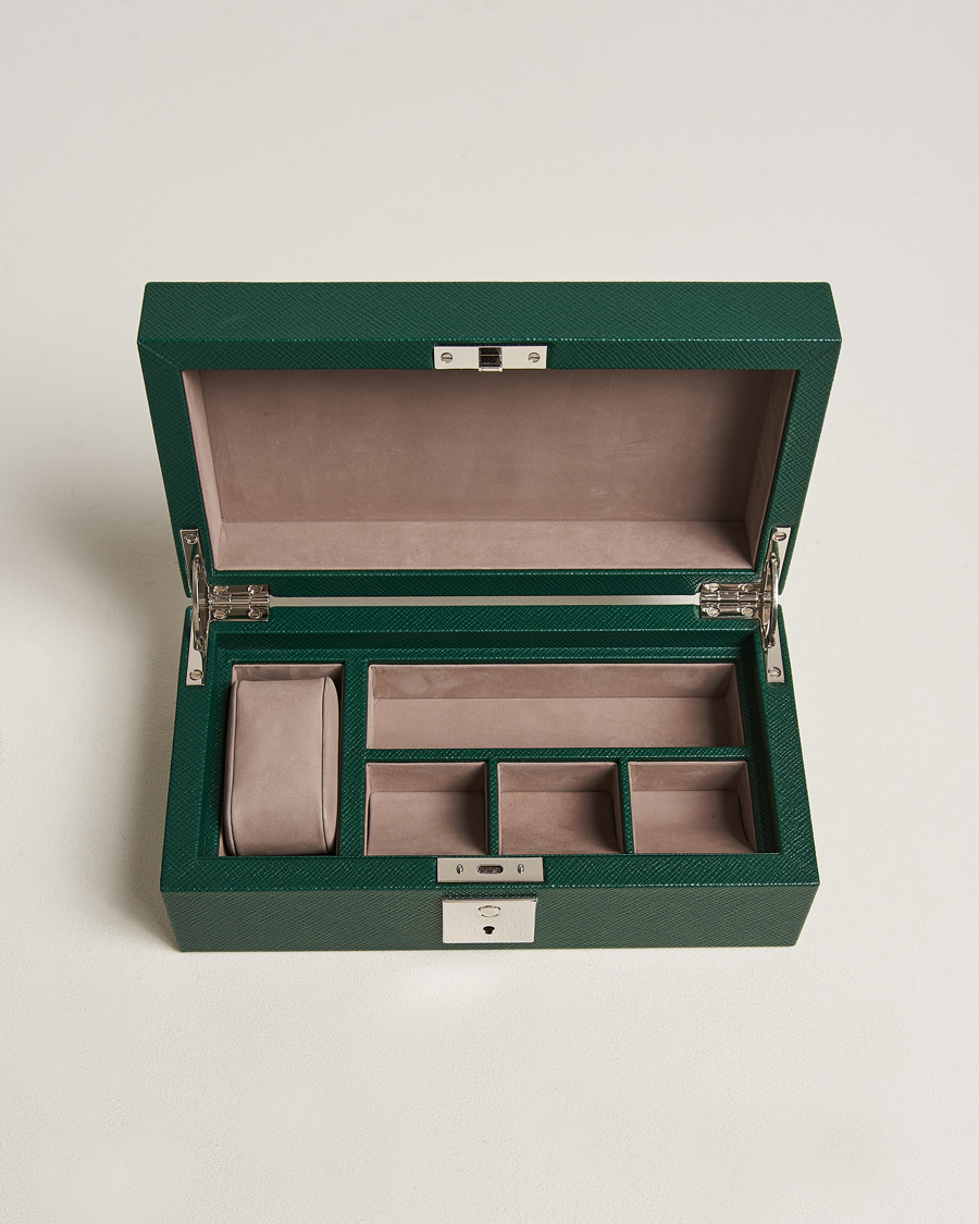 Uomini | Smythson Panama Lockable Watch And Cufflink Box Forest Green | Smythson | Panama Lockable Watch And Cufflink Box Forest Green