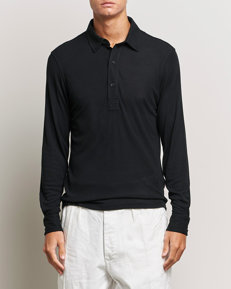 Uomini | Maglieria | Orlebar Brown | Sebastian Long Sleeve Cashmere Polo Black