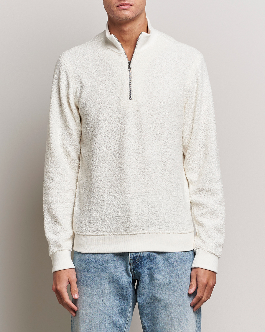 Uomini | Maglieria | Orlebar Brown | Isar Fleece Cashmere Half-Zip White Sand