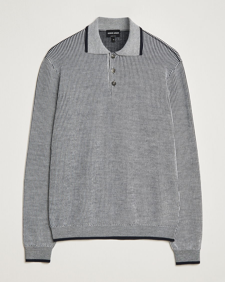 Uomini | Maglieria | Giorgio Armani | English Rib Knitted Polo Shirt Navy/White