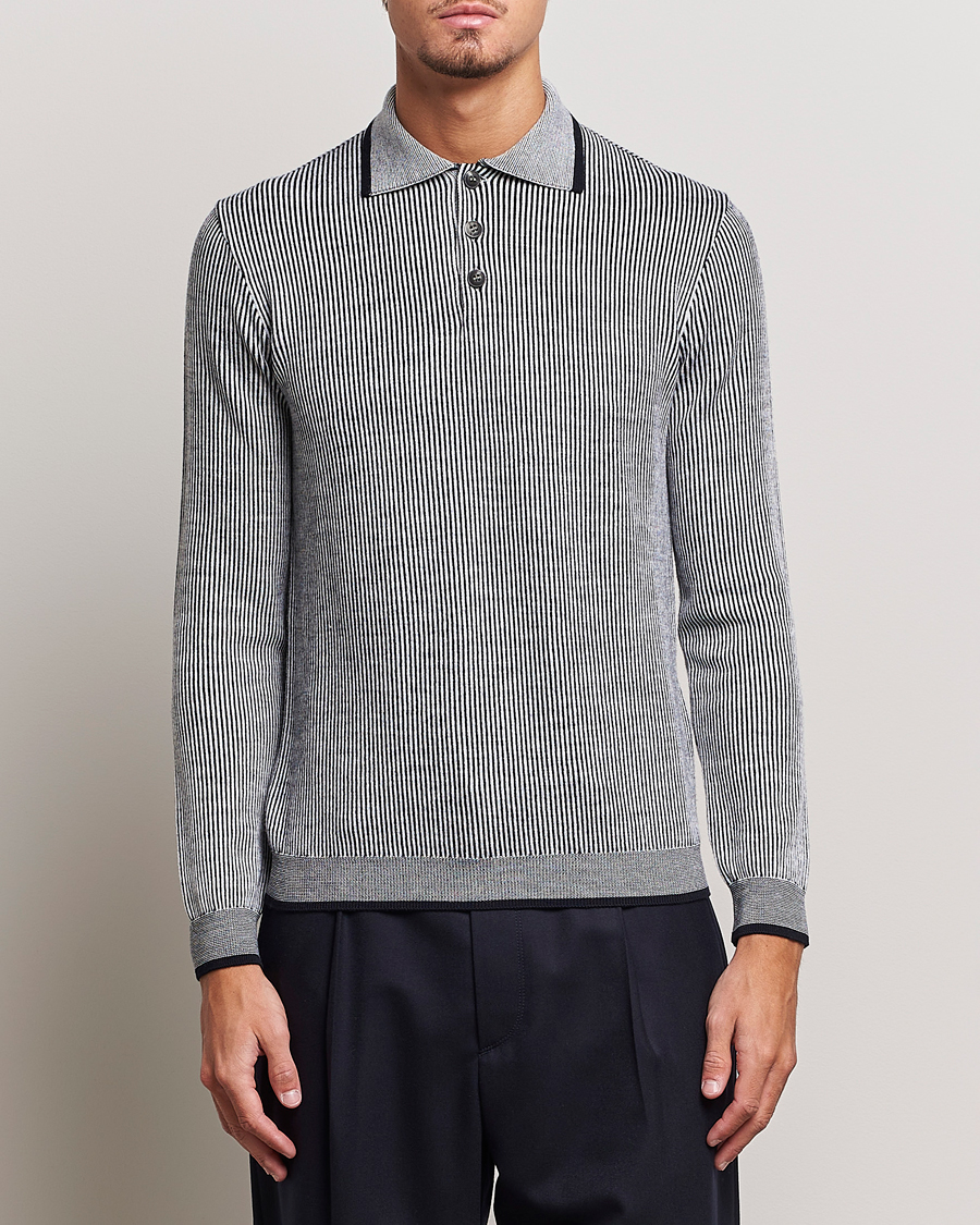 Uomini | Maglieria | Giorgio Armani | English Rib Knitted Polo Shirt Navy/White