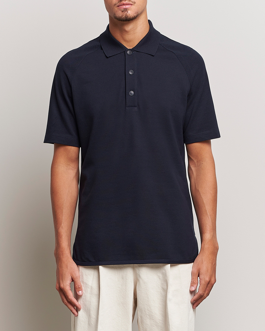Uomini | Polo | Giorgio Armani | Cotton/Cashmere Raglan Sleeve Polo Navy