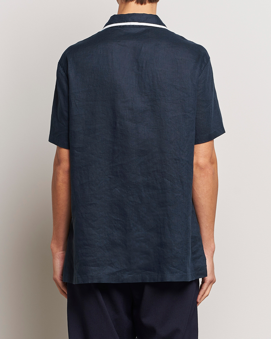 Uomini | Camicie | Giorgio Armani | Linen Guru Collar Short Sleeve Shirt Navy