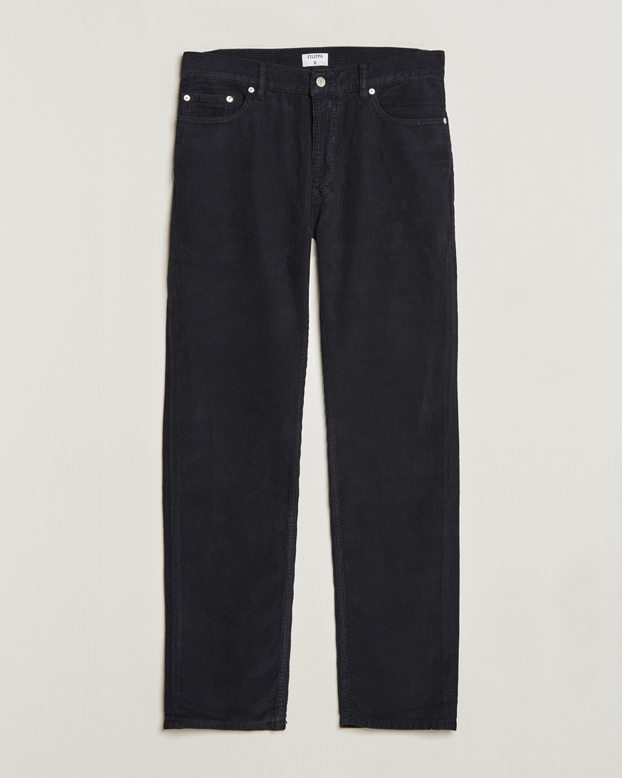 Uomini | Pantaloni | Filippa K | Straight Fit Garment Dyed Corduroy Pants Black