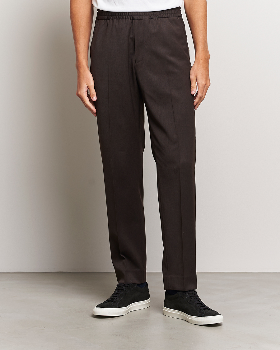 Uomini | Pantaloni | Filippa K | Relaxed Terry Wool Trousers Dark Brown