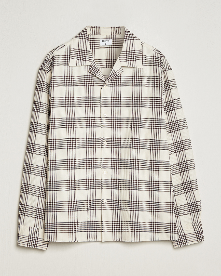 Uomini | Camicie | Filippa K | Waffle Checked Resort Shirt Dark Chocolate/White