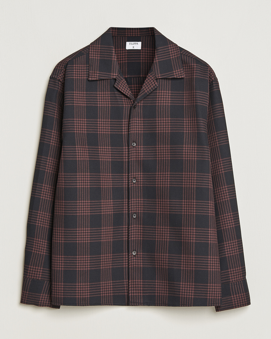 Uomini | Camicie | Filippa K | Waffle Checked Resort Shirt Dark Chocolate/Black