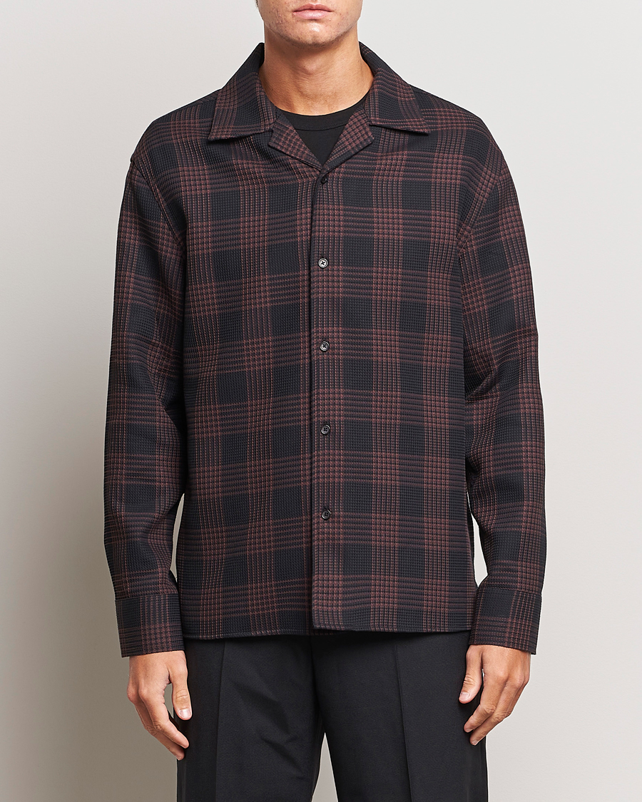 Uomini | Camicie | Filippa K | Waffle Checked Resort Shirt Dark Chocolate/Black