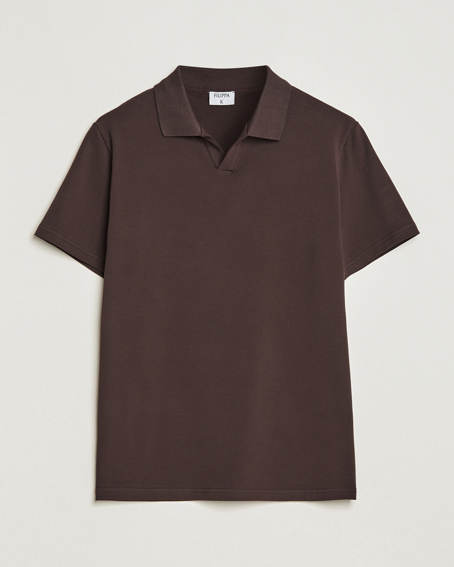 Uomini | Polo | Filippa K | Soft Lycra Polo T-Shirt Dark Chocolate