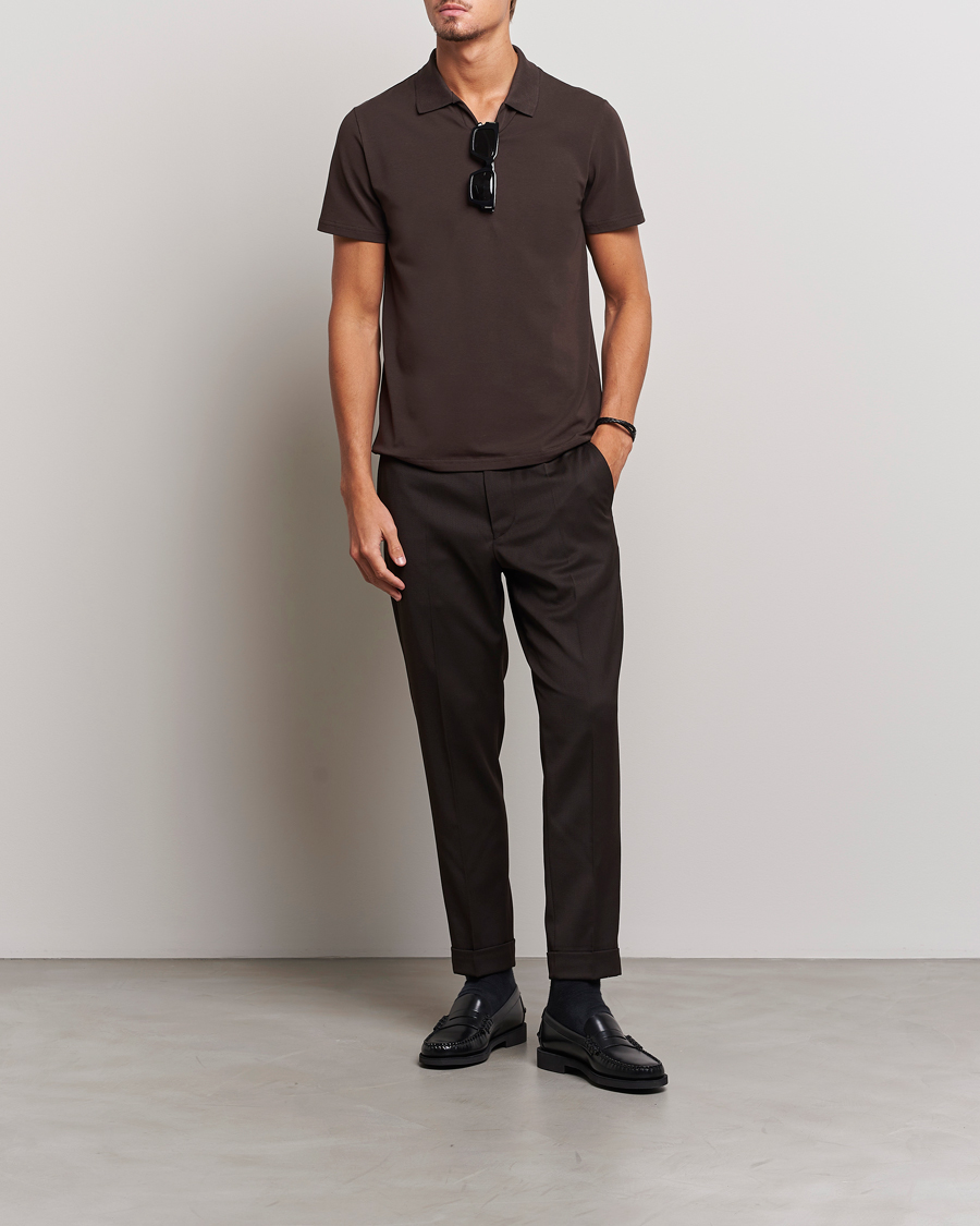 Uomini | Polo | Filippa K | Soft Lycra Polo T-Shirt Dark Chocolate