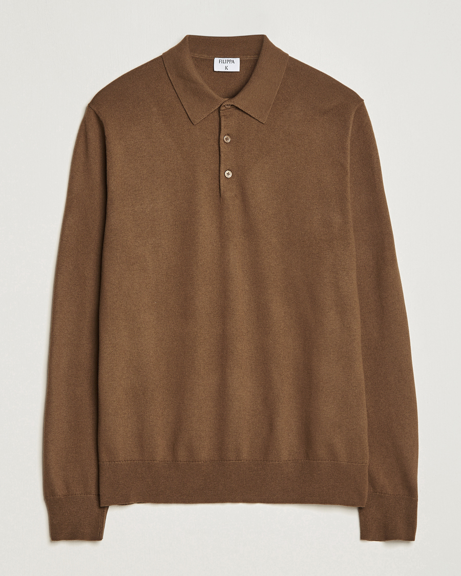 Uomini | Maglieria | Filippa K | Knitted Polo Shirt Bronze Green