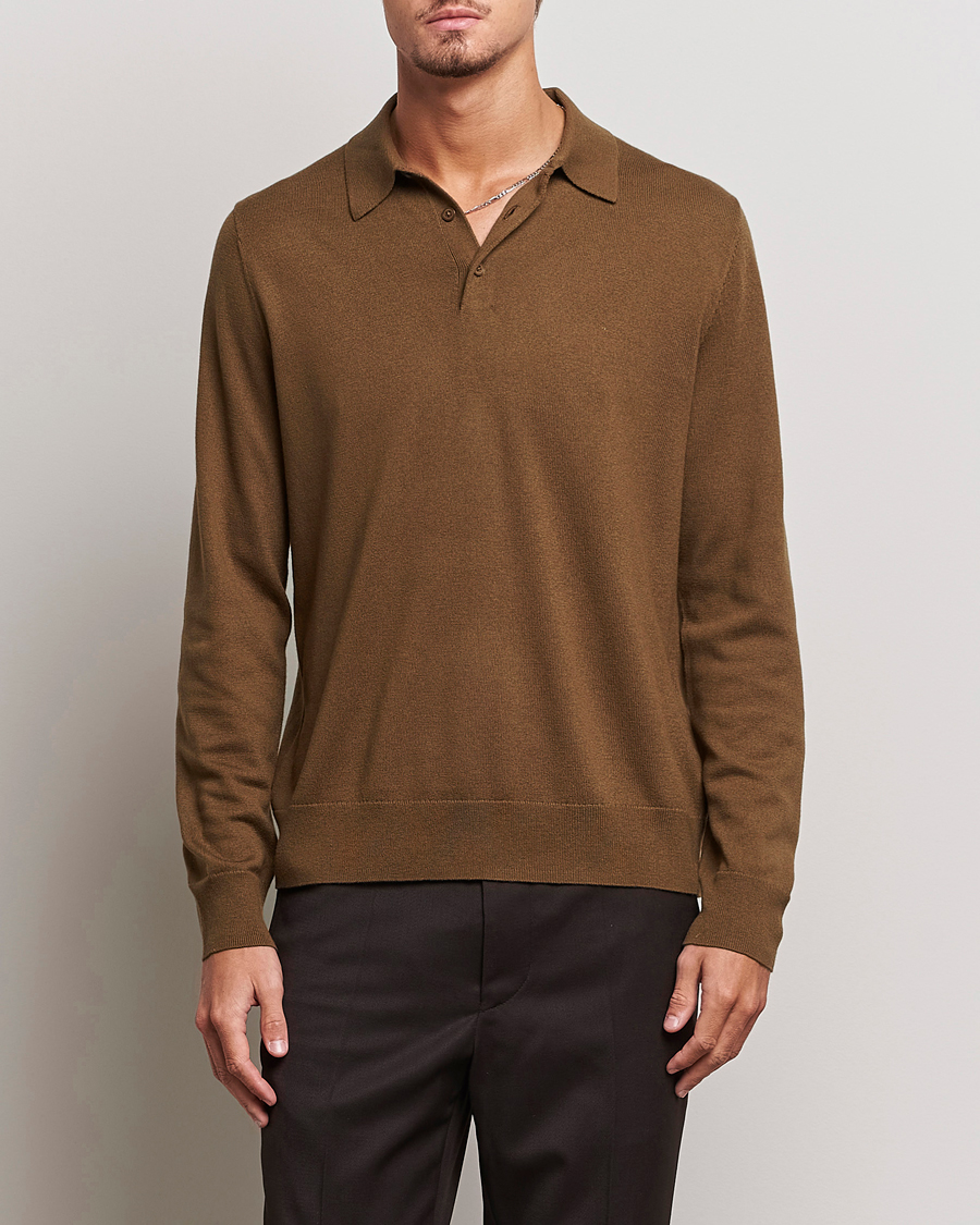 Uomini | Maglieria | Filippa K | Knitted Polo Shirt Bronze Green