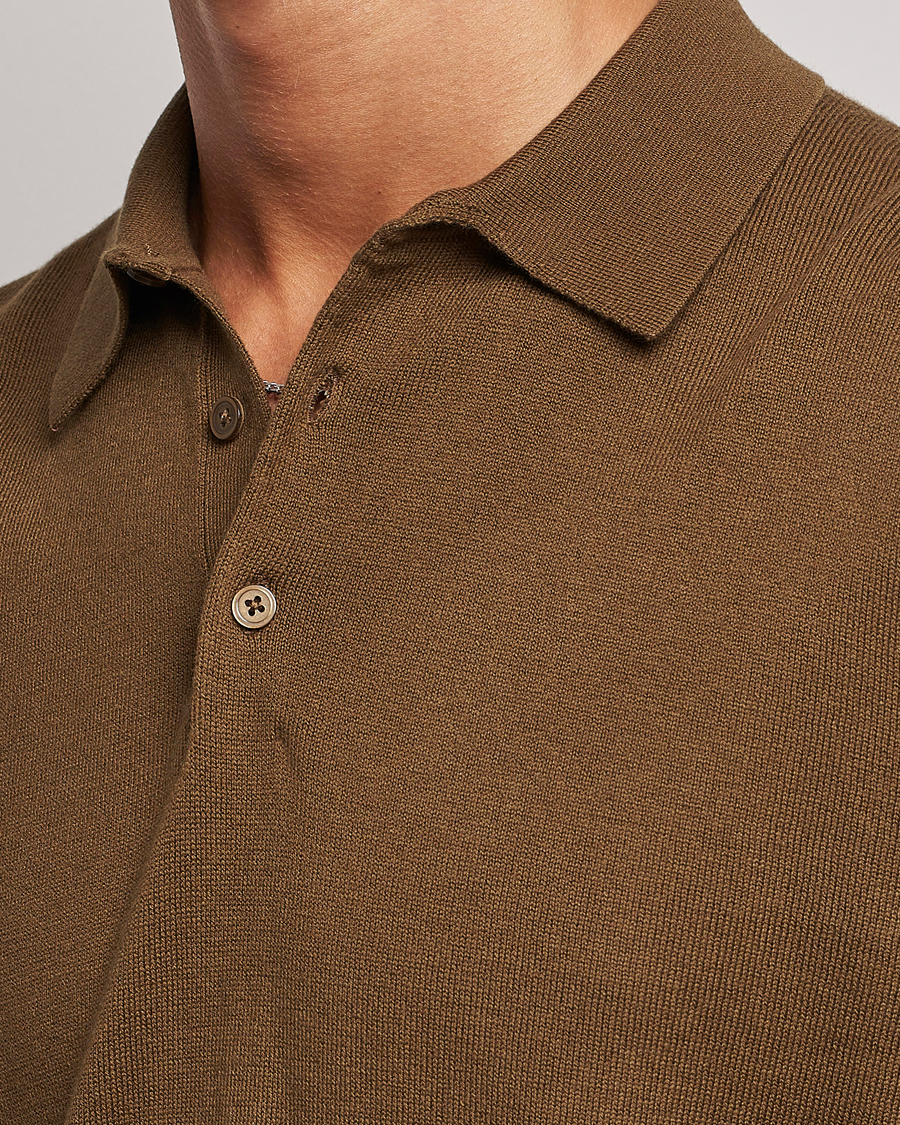 Uomini | Maglieria | Filippa K | Knitted Polo Shirt Bronze Green