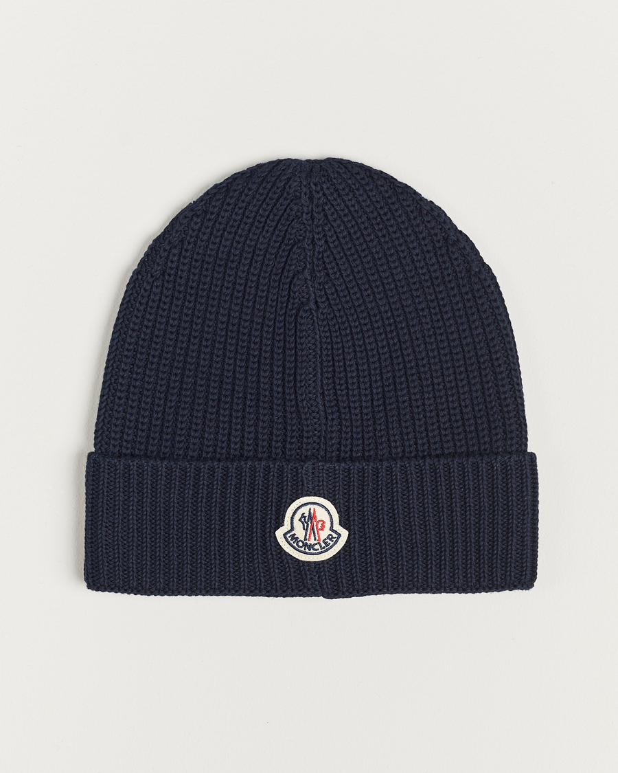 Uomini | Moncler Logo Embossed Beanie Navy | Moncler | Logo Embossed Beanie Navy
