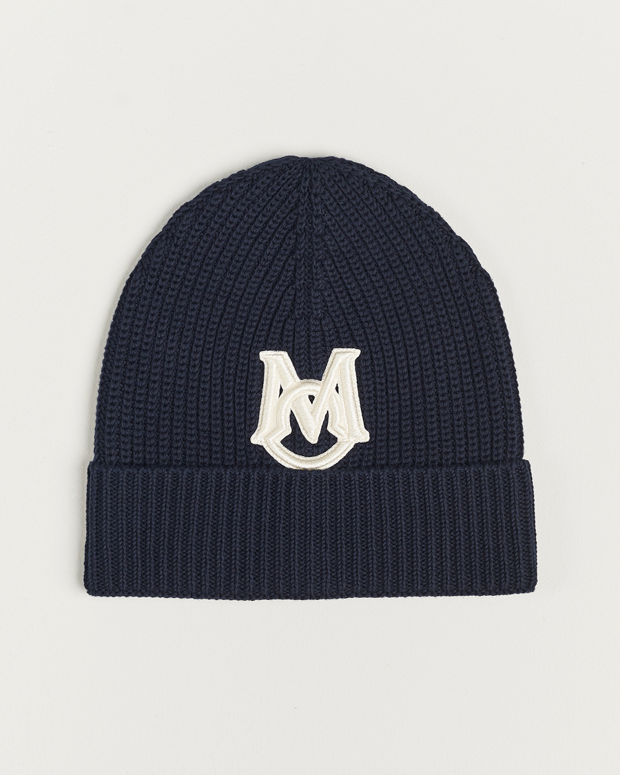 Uomini | Moncler Logo Embossed Beanie Navy | Moncler | Logo Embossed Beanie Navy