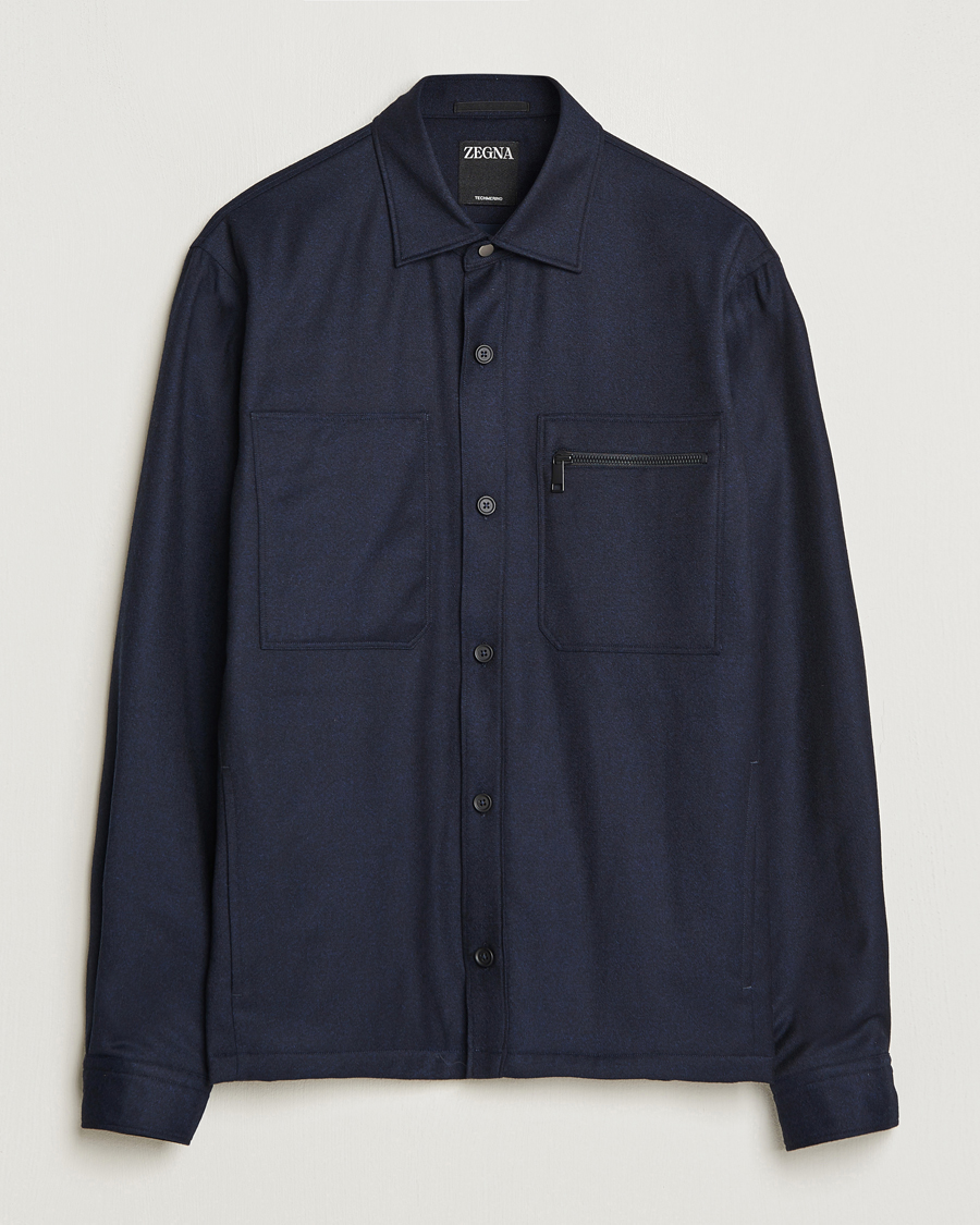 Uomini | Giacche | Zegna | Techmerino Flannel Shirt Jacket Navy