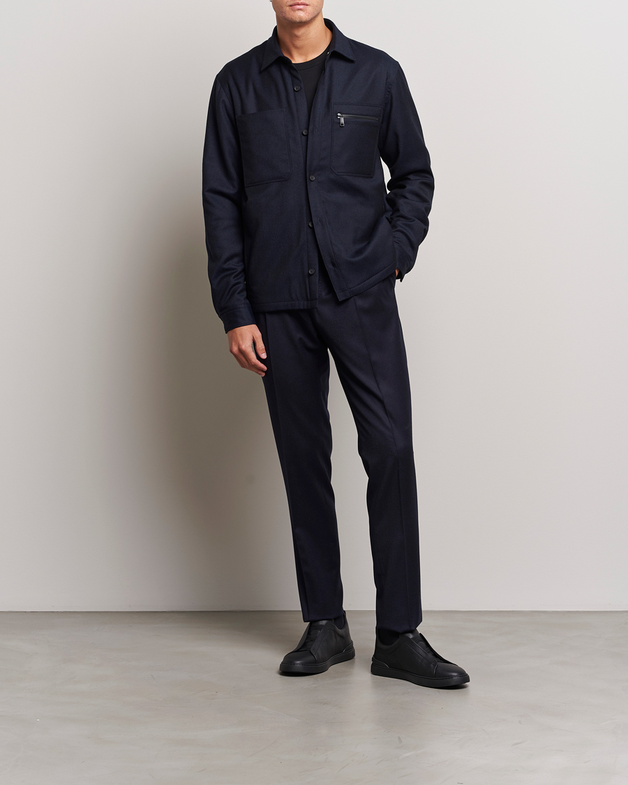 Uomini | Giacche | Zegna | Techmerino Flannel Shirt Jacket Navy