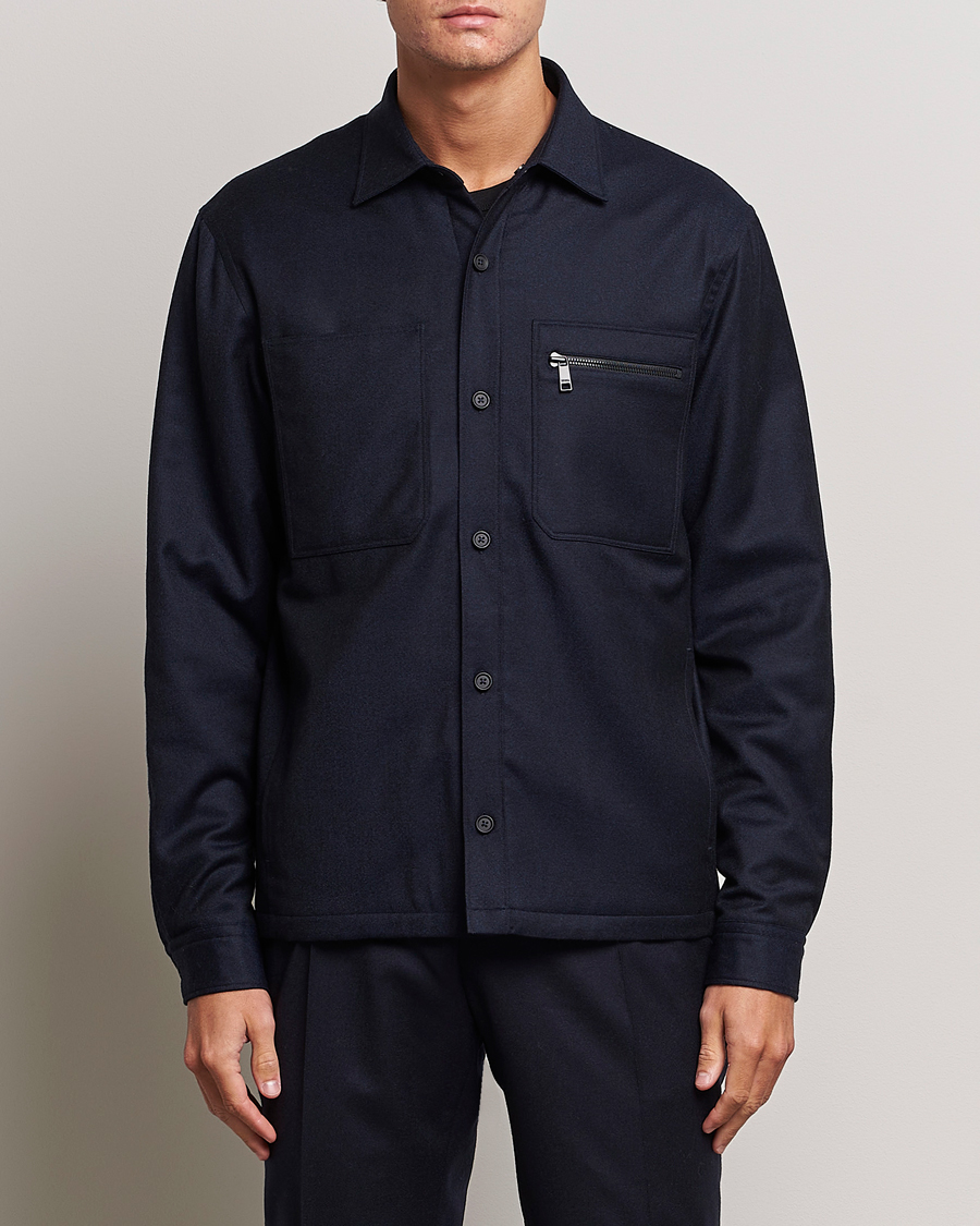 Uomini | Giacche | Zegna | Techmerino Flannel Shirt Jacket Navy