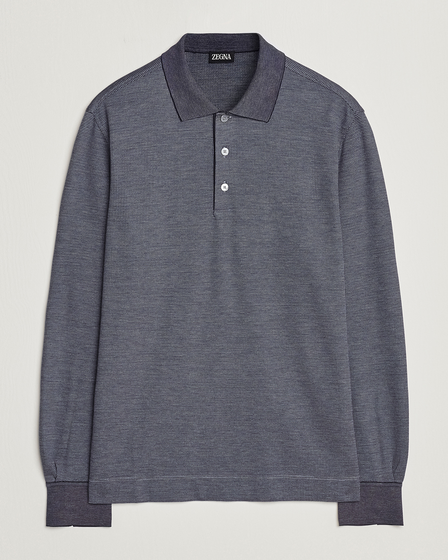 Uomini | Maglieria | Zegna | Cotton/Silk Long Sleeve Polo Dark Blue