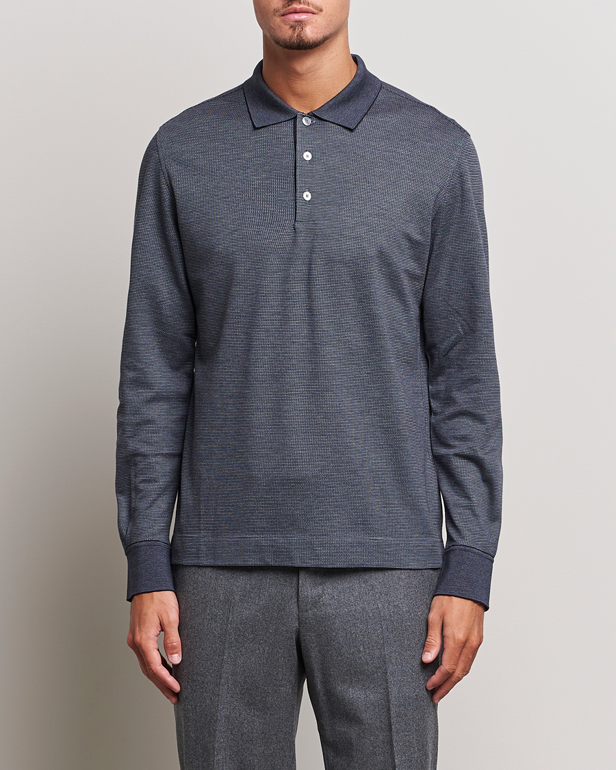 Uomini | Maglieria | Zegna | Cotton/Silk Long Sleeve Polo Dark Blue