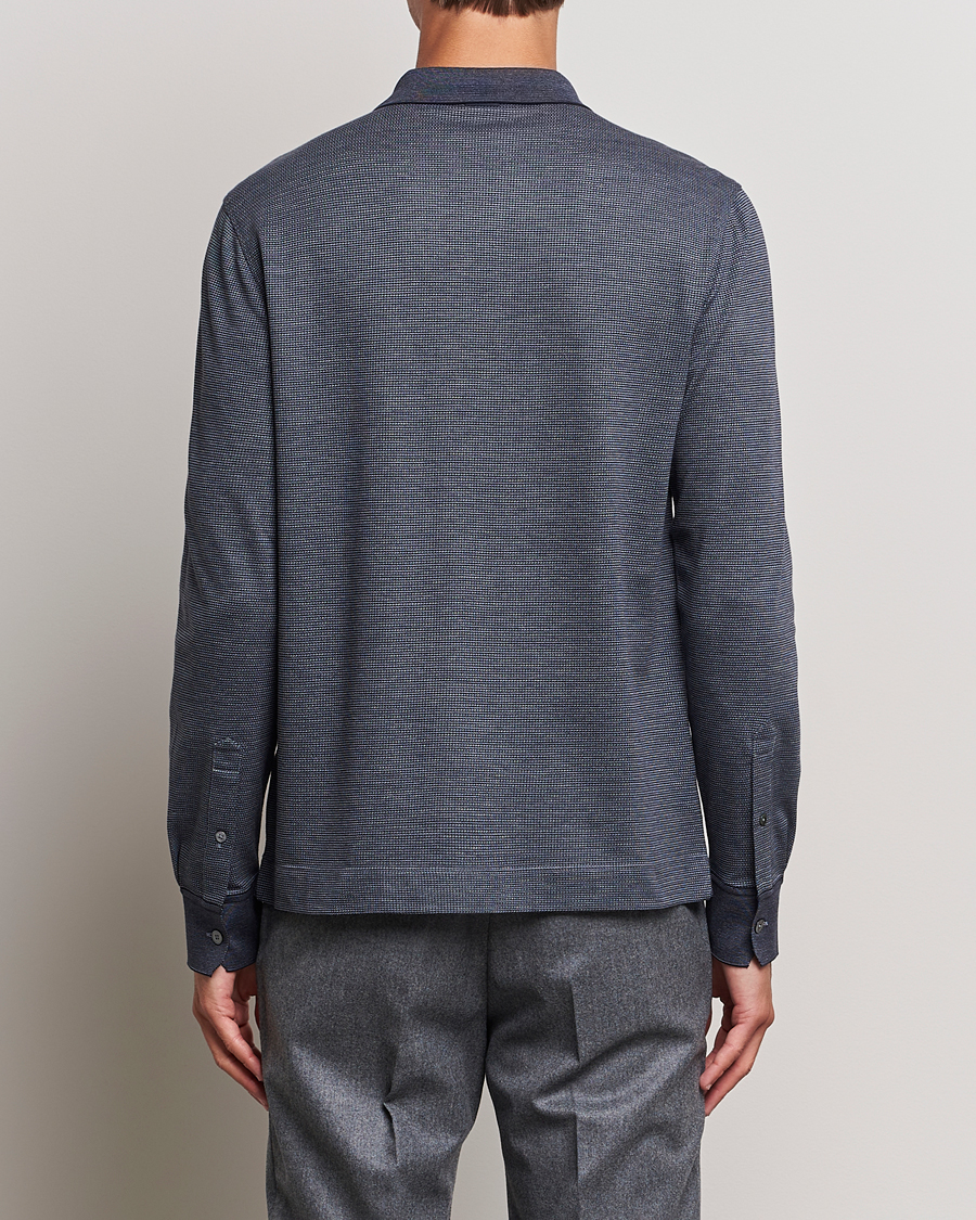 Uomini | Maglieria | Zegna | Cotton/Silk Long Sleeve Polo Dark Blue