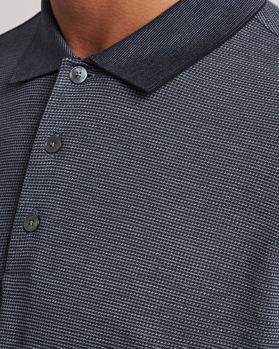 Uomini | Maglieria | Zegna | Cotton/Silk Long Sleeve Polo Dark Blue