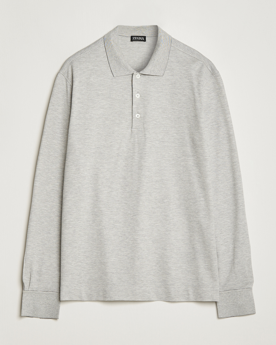Uomini | Maglieria | Zegna | Cotton/Silk Long Sleeve Polo Light Grey