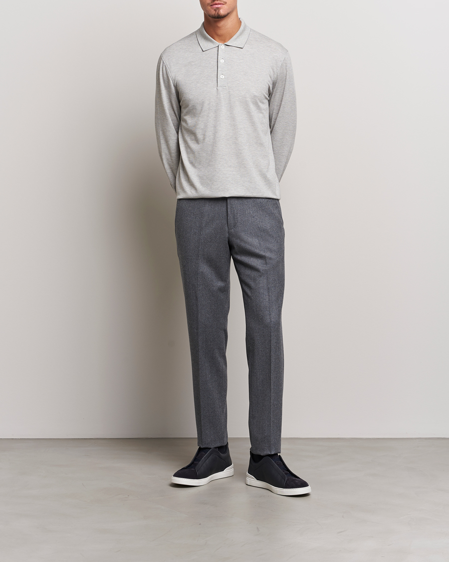 Uomini | Maglieria | Zegna | Cotton/Silk Long Sleeve Polo Light Grey