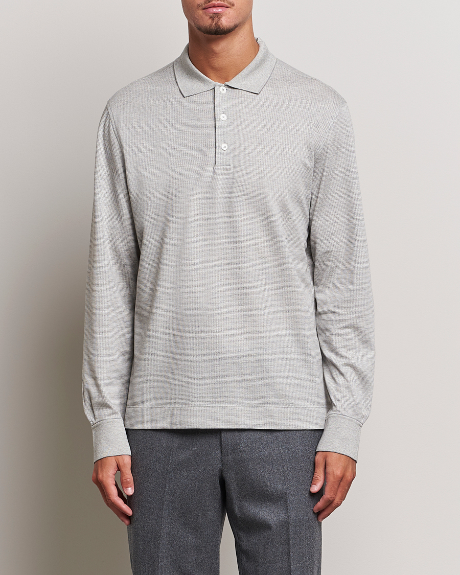 Uomini | Maglieria | Zegna | Cotton/Silk Long Sleeve Polo Light Grey