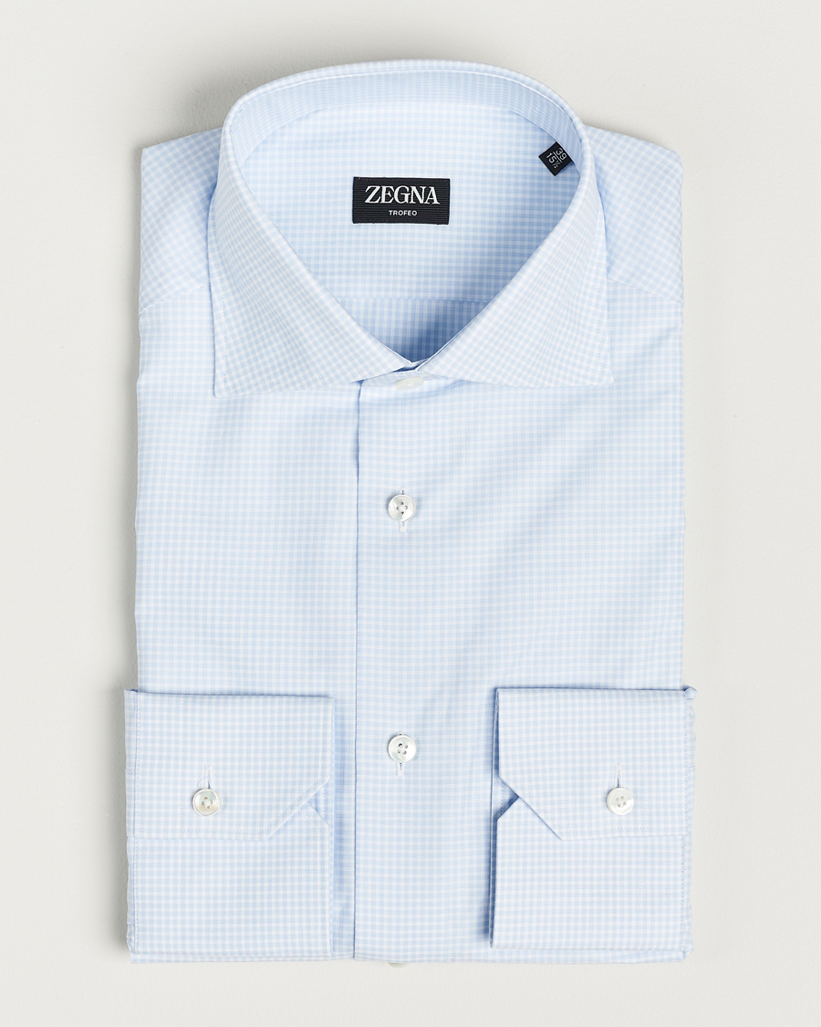 Uomini | Camicie | Zegna | Slim Fit Check Dress Shirt Light Blue