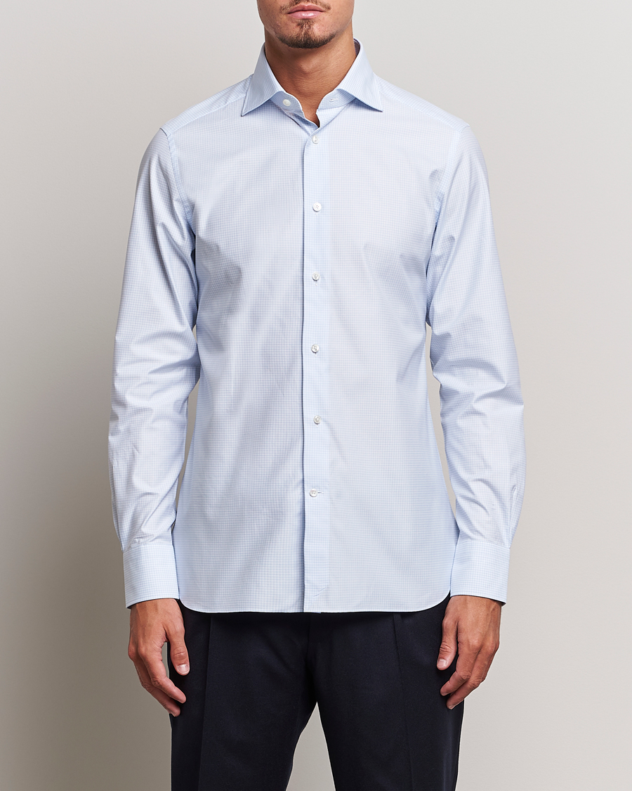 Uomini | Camicie | Zegna | Slim Fit Check Dress Shirt Light Blue