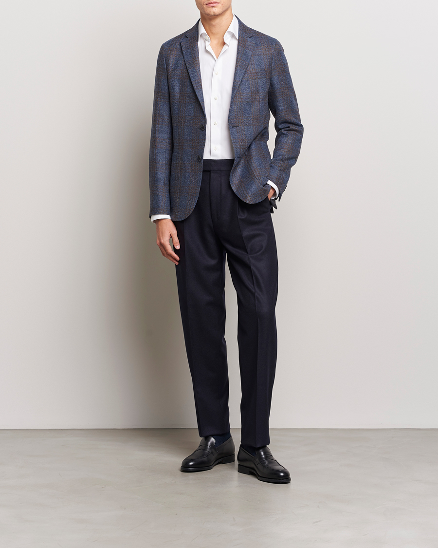 Uomini | Pantaloni | Zegna | Pleated Flannel Trousers Navy