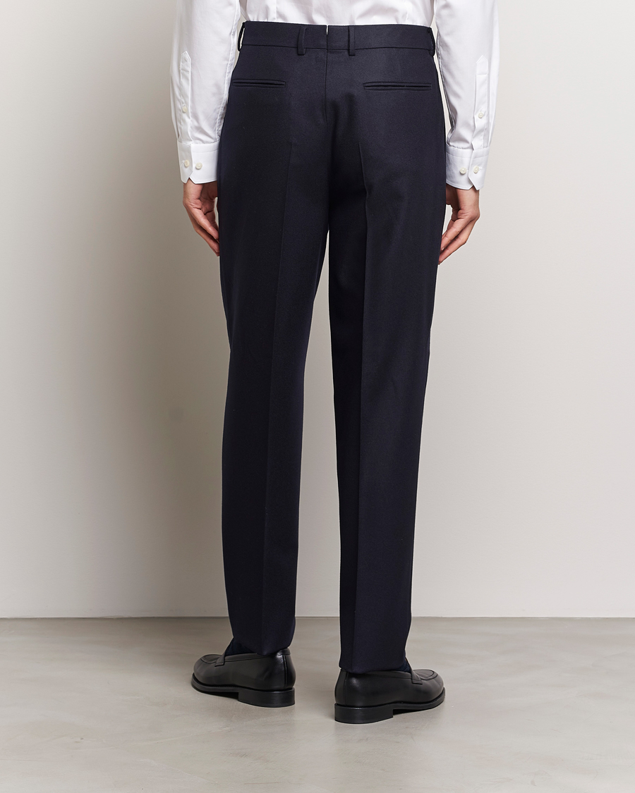 Uomini | Pantaloni | Zegna | Pleated Flannel Trousers Navy