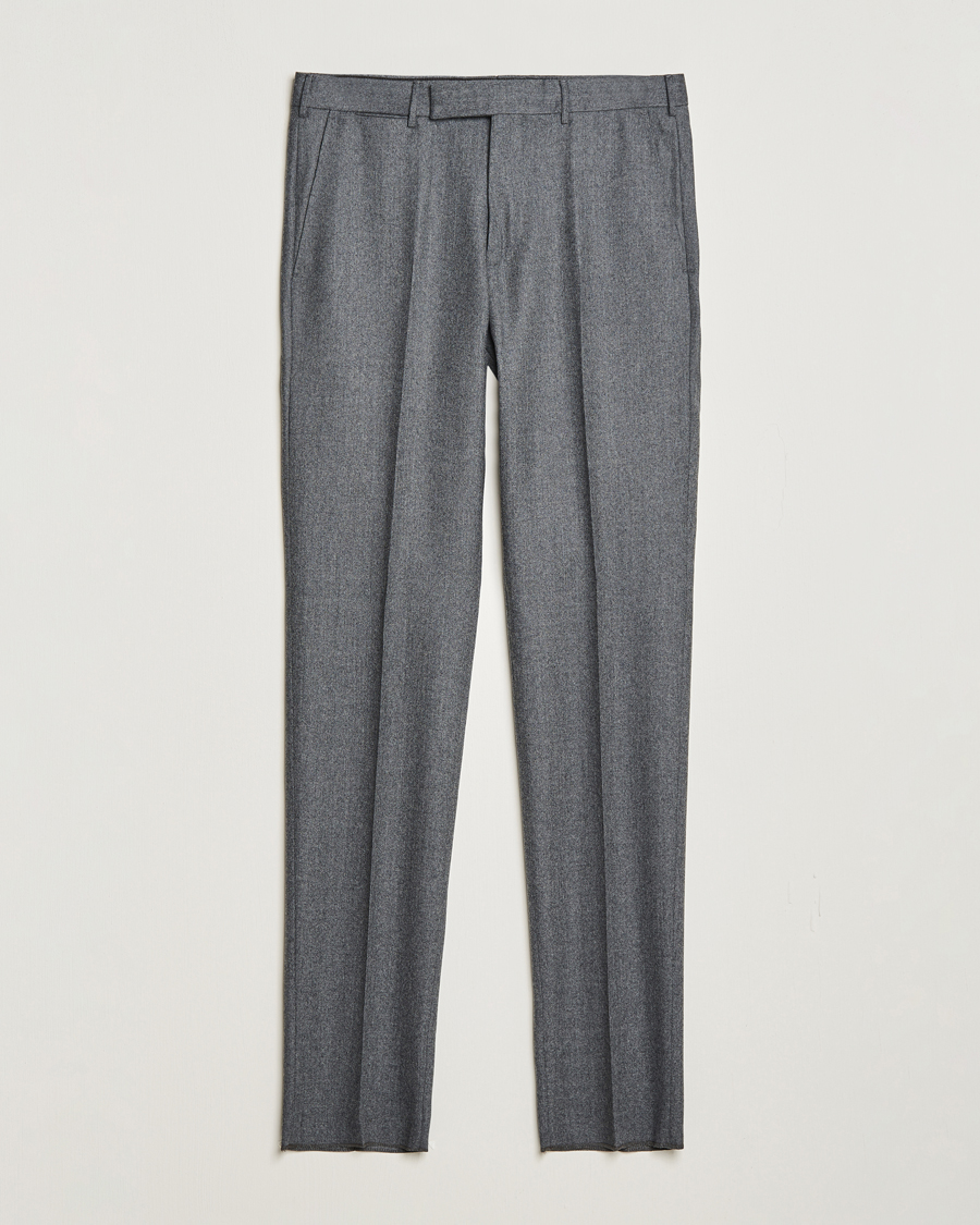 Uomini | Pantaloni | Zegna | Carded Flannel Trousers Grey Melange