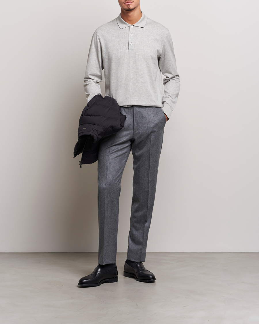 Uomini | Pantaloni | Zegna | Carded Flannel Trousers Grey Melange