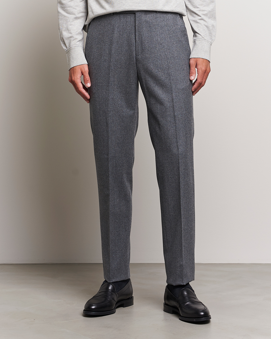 Uomini | Pantaloni | Zegna | Carded Flannel Trousers Grey Melange