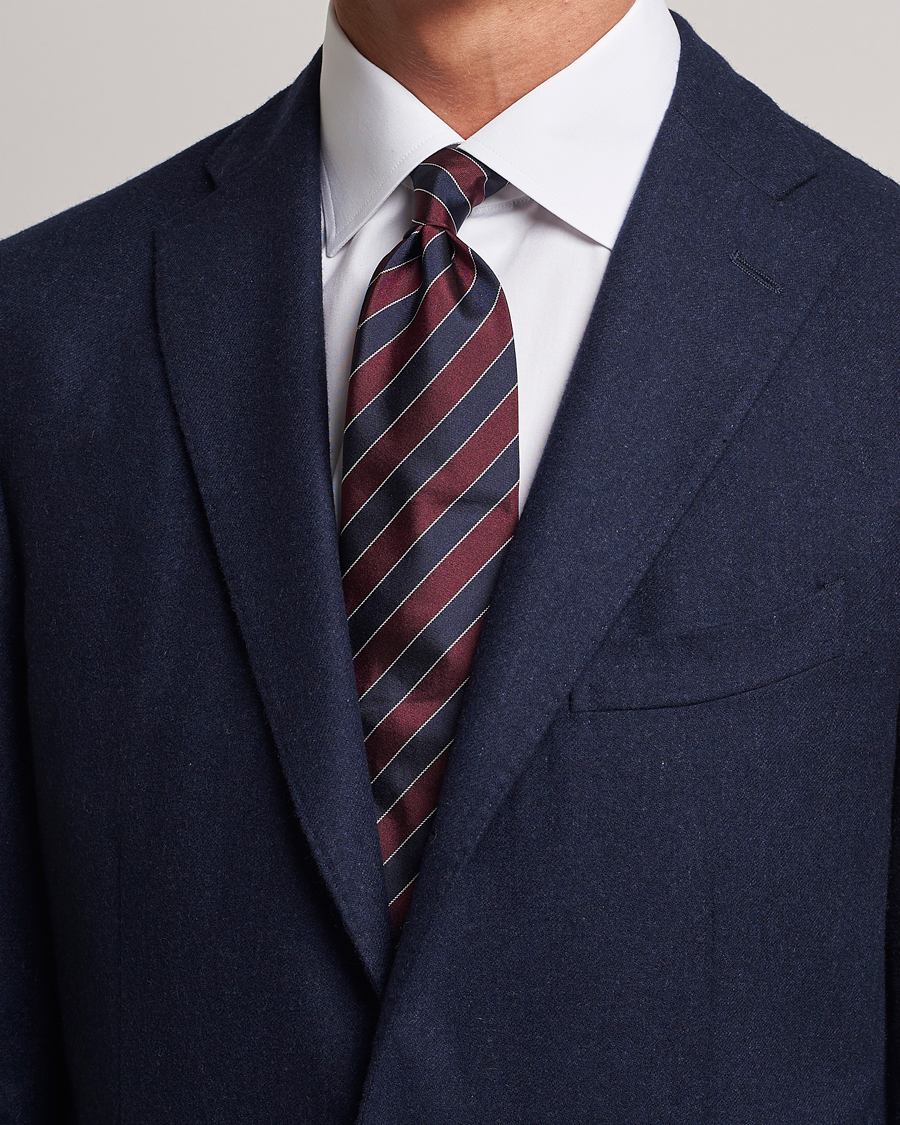 Uomini | Zegna Regimental Stripe Silk Tie Navy/Burgundy | Zegna | Regimental Stripe Silk Tie Navy/Burgundy