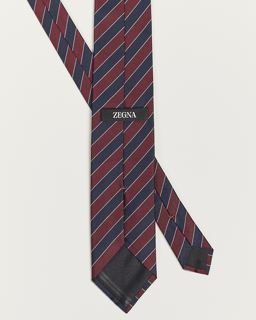 Uomini | Zegna Regimental Stripe Silk Tie Navy/Burgundy | Zegna | Regimental Stripe Silk Tie Navy/Burgundy