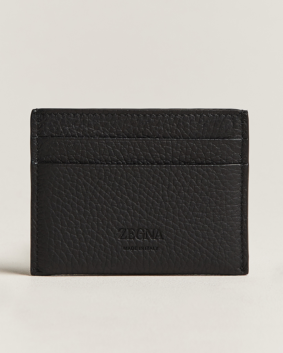 Uomini | Zegna Grain Leather Card Holder Black | Zegna | Grain Leather Card Holder Black